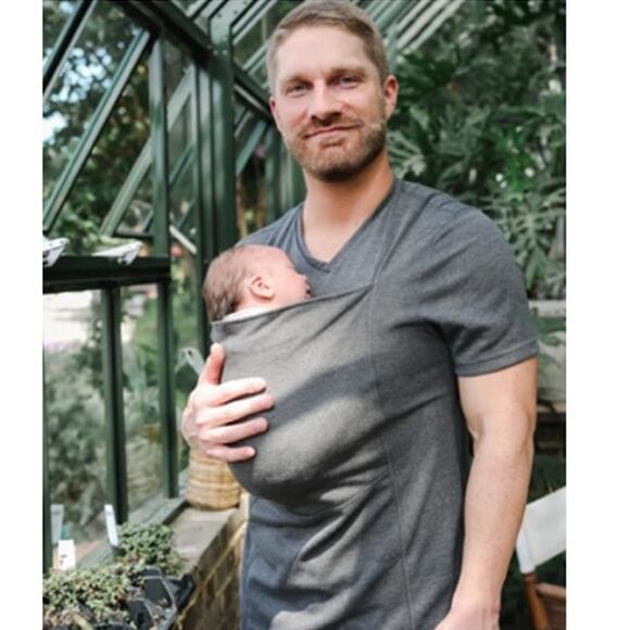 Lalabu Gray Short Sleeve Dad Baby Wearing Shirt L NWOT - Picture 1 of 5